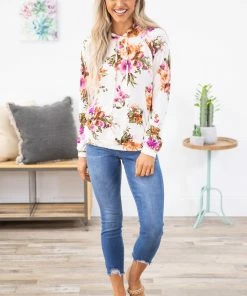 RED LOLLY Off White Multicolor Floral Print Hoodie 9 RED LOLLY Off White Multicolor Floral Print Hoodie