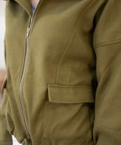 Staccato Outerwear Olive Drawstring Hem Zip Up Jacket