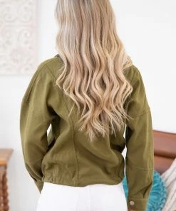 Staccato Outerwear Olive Drawstring Hem Zip Up Jacket