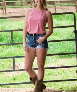 Style Melody Inc., Lovetree Dusty Rose Tank With Pocket Tops