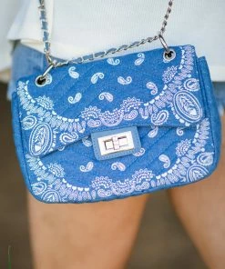 H&D Accessories Dusty Blue Paisley Print Quilted Handbag