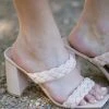 Yoki Shoes Beige Braided Strap Square Top Block Heels