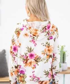RED LOLLY Off White Multicolor Floral Print Hoodie 10 RED LOLLY Off White Multicolor Floral Print Hoodie
