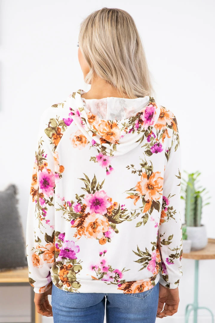 RED LOLLY Off White Multicolor Floral Print Hoodie 6 RED LOLLY Off White Multicolor Floral Print Hoodie