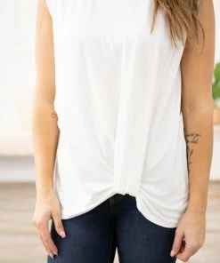 Haptics Off White Cap Sleeve Knot Front Top