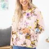 RED LOLLY LONG SLEEVES Baby Pink Floral Print Hoodie