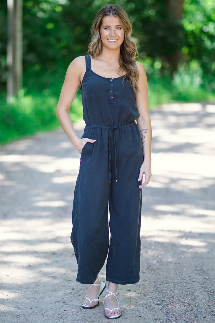 Staccato Graphite Elastic Waist Cropped Jumpsuit Dresses 4 Staccato Graphite Elastic Waist Cropped Jumpsuit Dresses