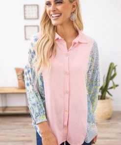 Lovely Melody Baby Pink Multicolor Paisley Print Shacket