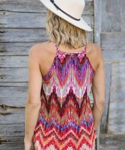Renee C Tops Rust Multicolor Chevron Halter Neck Tank 7 Renee C Tops Rust Multicolor Chevron Halter Neck Tank