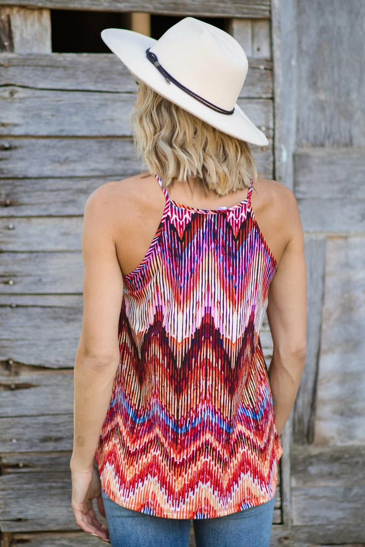 Renee C Tops Rust Multicolor Chevron Halter Neck Tank 5 Renee C Tops Rust Multicolor Chevron Halter Neck Tank