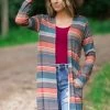 Twenty Second Mocha Multi Color Stripe Mid Length Cardigan Tops