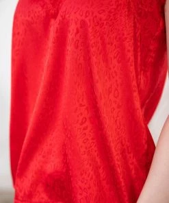 Vine & Love TANK TOPS Red Lace Trim Tank With Tonal Animal Print