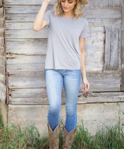 Style Melody Inc., Lovetree Light Grey Short Sleeve Round Neck Top