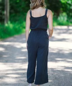 Staccato Graphite Elastic Waist Cropped Jumpsuit Dresses 7 Staccato Graphite Elastic Waist Cropped Jumpsuit Dresses