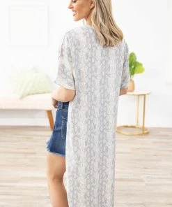 Summer 10 Grey And White Animal Print Kimono
