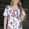 Melon Tops Brown And Cream Cow Print V-Neck Top