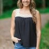 Macaron Black And White Waffle Knit Crochet Trim Tank