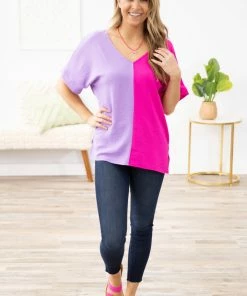 FSL Apparel Hot Pink And Lavender Colorblock Top