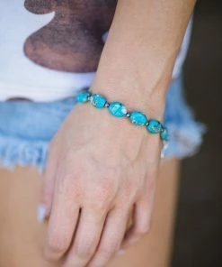 Isac Trading Accessories Turquoise Oval Stone Adjustable Bracelet