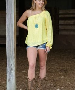 White Birch Yellow Eyelet Lace One Shoulder Top 8 White Birch Yellow Eyelet Lace One Shoulder Top