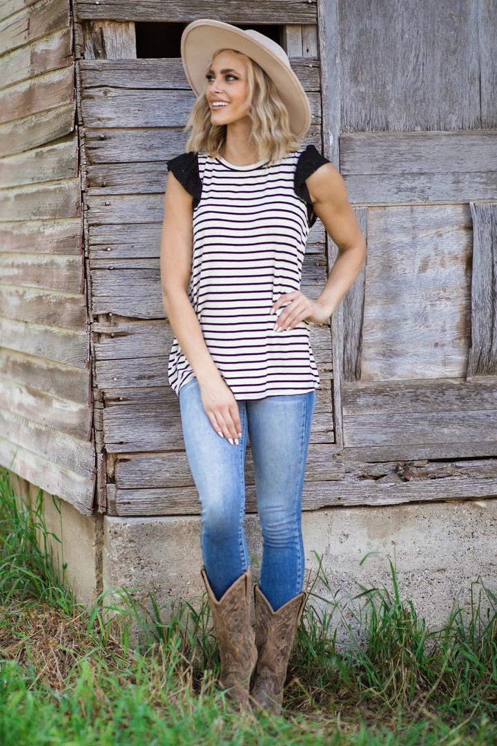 First Look Black And Ivory Stripe Flutter Sleeve Top Tops 4 First Look Black And Ivory Stripe Flutter Sleeve Top Tops