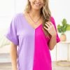 FSL Apparel Hot Pink And Lavender Colorblock Top