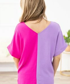 FSL Apparel Hot Pink And Lavender Colorblock Top