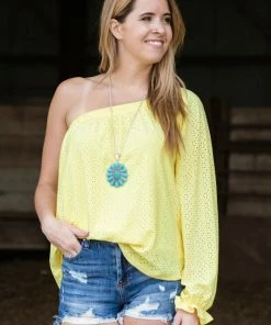 White Birch Yellow Eyelet Lace One Shoulder Top