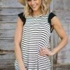 First Look Black And Ivory Stripe Flutter Sleeve Top Tops 2 First Look Black And Ivory Stripe Flutter Sleeve Top Tops