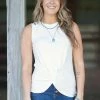 Doe & Rae Off White Knot Front Tank With Shoulder Cutout Tops 1 Doe & Rae Off White Knot Front Tank With Shoulder Cutout Tops