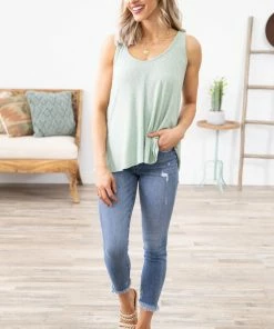 Wasabi+Mint Sage V-Neck Tank With Front Seam