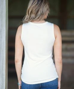 Doe & Rae Off White Knot Front Tank With Shoulder Cutout Tops 9 Doe & Rae Off White Knot Front Tank With Shoulder Cutout Tops