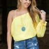 White Birch Yellow Eyelet Lace One Shoulder Top