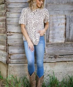 Cherish Tan And Taupe Animal Print Thermal Knit Top