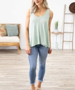 Wasabi+Mint Sage V-Neck Tank With Front Seam