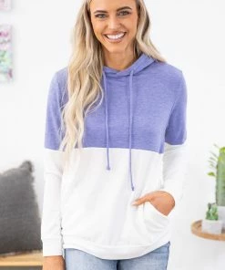 RED LOLLY Purple And White Colorblock Hoodie