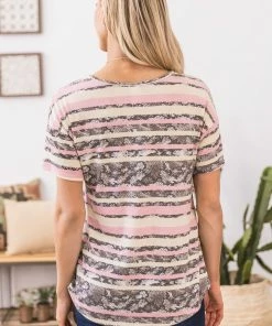 Acting Pro Baby Pink And Mocha Stripe V-Neck Top 10 Acting Pro Baby Pink And Mocha Stripe V-Neck Top