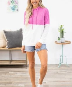 RED LOLLY Fuchsia And White Colorblock Hoodie