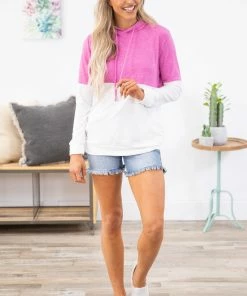 RED LOLLY Fuchsia And White Colorblock Hoodie 9 RED LOLLY Fuchsia And White Colorblock Hoodie