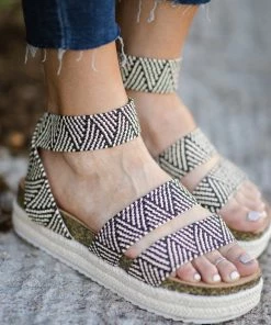 East Lion Shoes Black And Beige Aztec Strap Espadrille Sandals