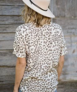 Cherish Tan And Taupe Animal Print Thermal Knit Top