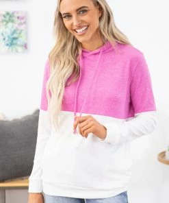 RED LOLLY Fuchsia And White Colorblock Hoodie