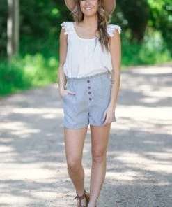 Staccato Sage Pinstripe Shorts With Button Detail Bottoms