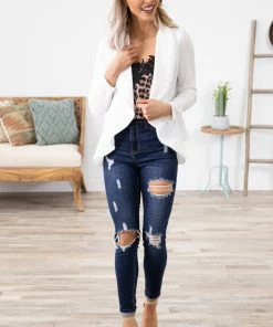 Heimish LONG SLEEVES Ivory Waterfall Front Blazer