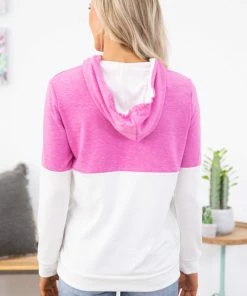 RED LOLLY Fuchsia And White Colorblock Hoodie 10 RED LOLLY Fuchsia And White Colorblock Hoodie