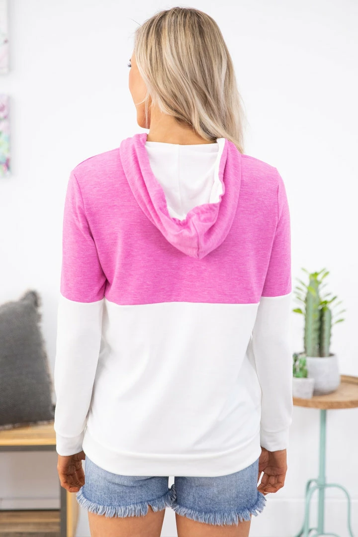 RED LOLLY Fuchsia And White Colorblock Hoodie 6 RED LOLLY Fuchsia And White Colorblock Hoodie