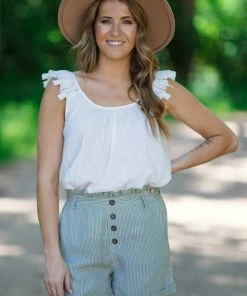 Staccato Sage Pinstripe Shorts With Button Detail Bottoms