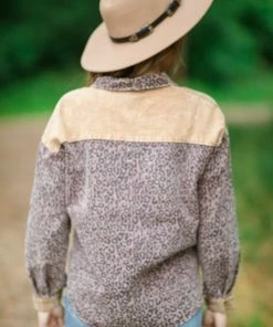 HyFve Tan Animal Print Colorblock Denim Shacket