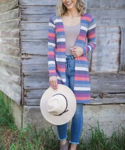 Sew In Love Orange Multicolor Stripe Mid Length Cardigan