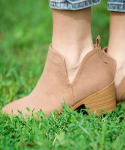 Top Guy Int'L Trading Taupe Faux Suede Block Heel Booties Shoes